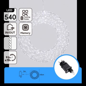 Aigostar - Décoration de Noël extérieure LED, anneau 45 cm, 540 LED/6W/230V, IP44, blanc froid