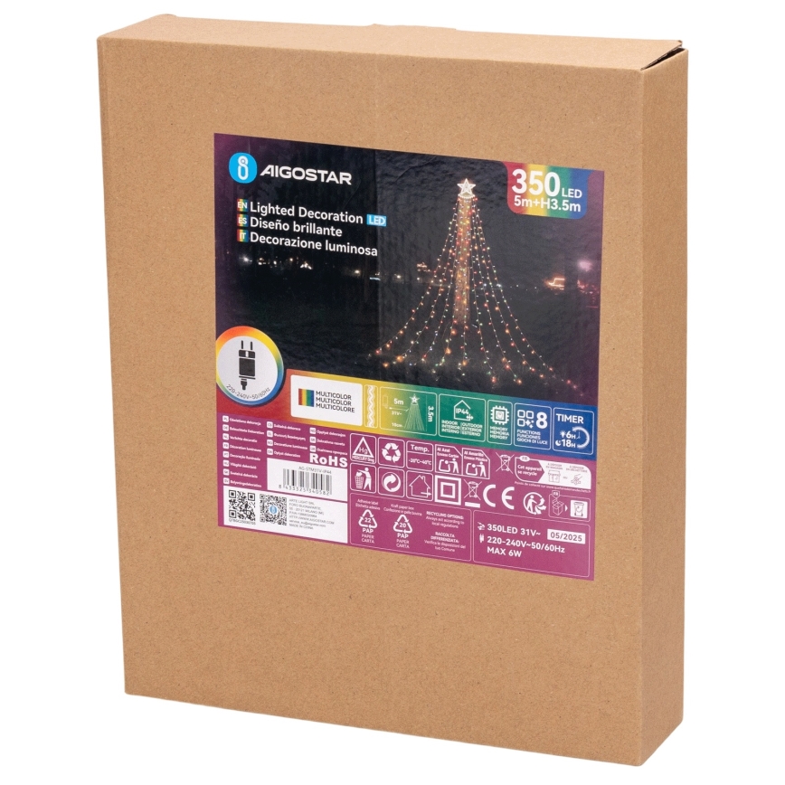 Aigostar - LED Décoration de Noël extérieure 350 LED 3,5 m IP44 multicolore