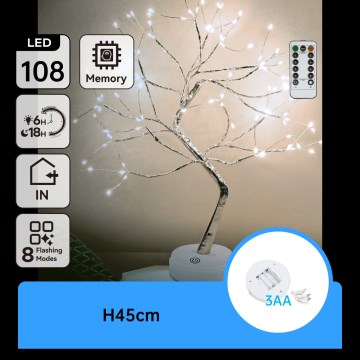 Aigostar - Décoration de Noël LED 108 LED/3x piles AA/8 fonctions 45 cm blanc froid