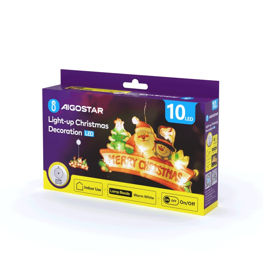 Aigostar - Décoration de Noël LED 10xLED/3xAAA Joyeux Noël 13 cm