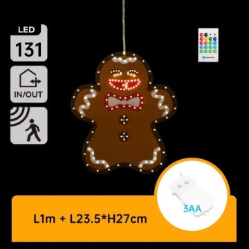 Aigostar - Décoration de Noël LED 131xLED/3xAA IP44 + télécommande, bonhomme en pain d'épices 27 cm