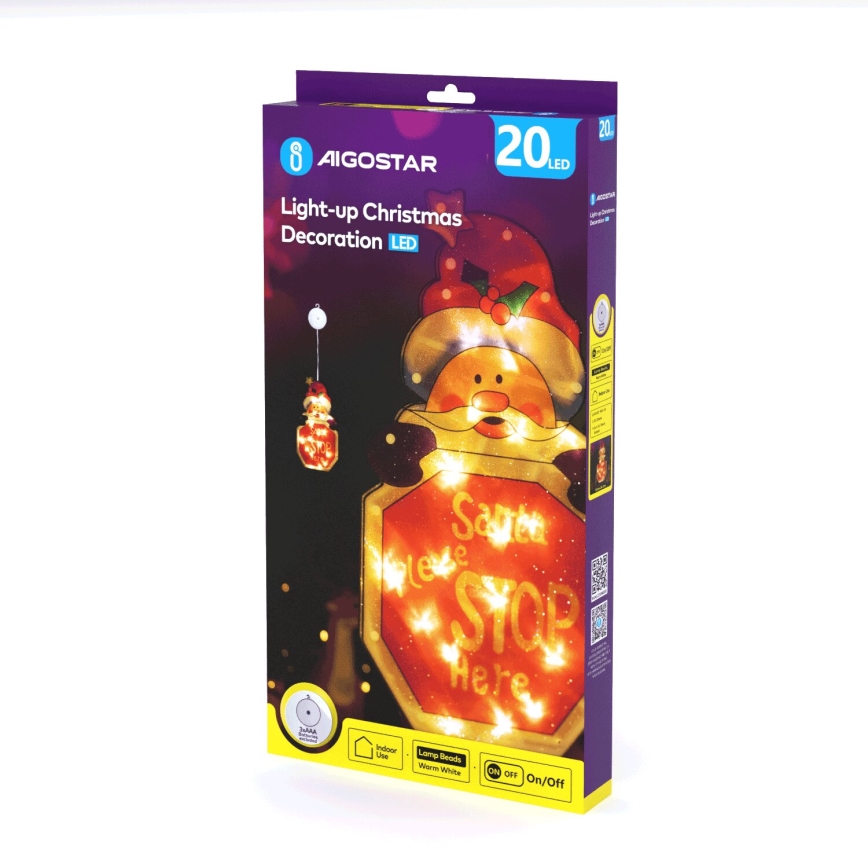 Aigostar - Décoration de Noël LED/3xAAA Santa avec sign 45cm