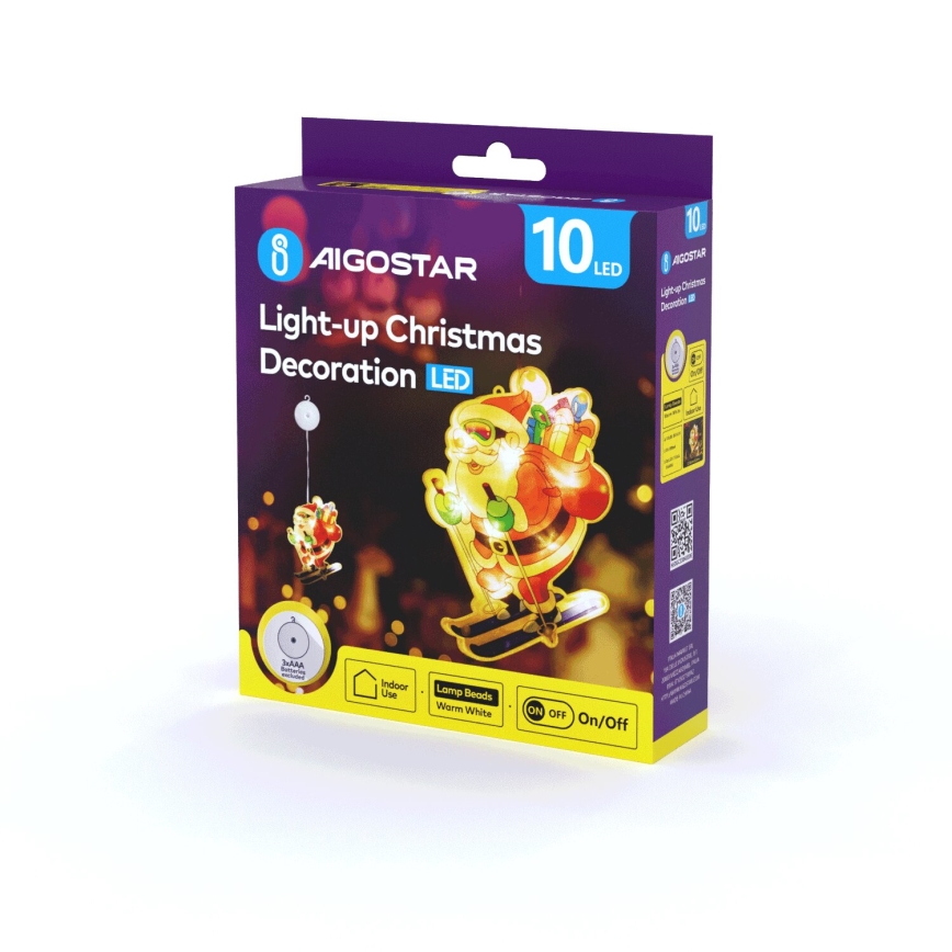 Aigostar - Décoration de Noël LED/3xAAA Santa on skis 23cm