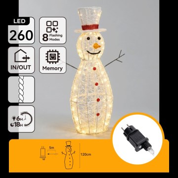 Aigostar - Décoration de Noël LED d'extérieur 260xLED/8 fonctions 1,2m IP44 blanc chaud bonhomme de neige