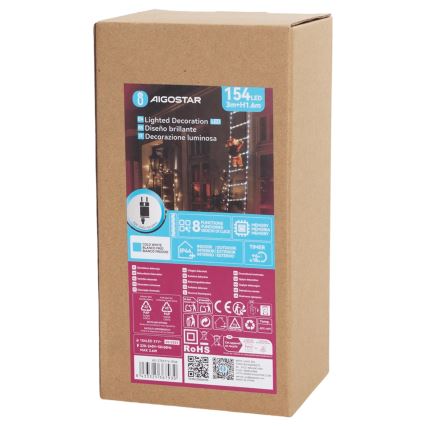 Aigostar - Décoration de Noël d'extérieur LED 154 LED / 8 fonctions, 1,6 m, IP44, blanc froid