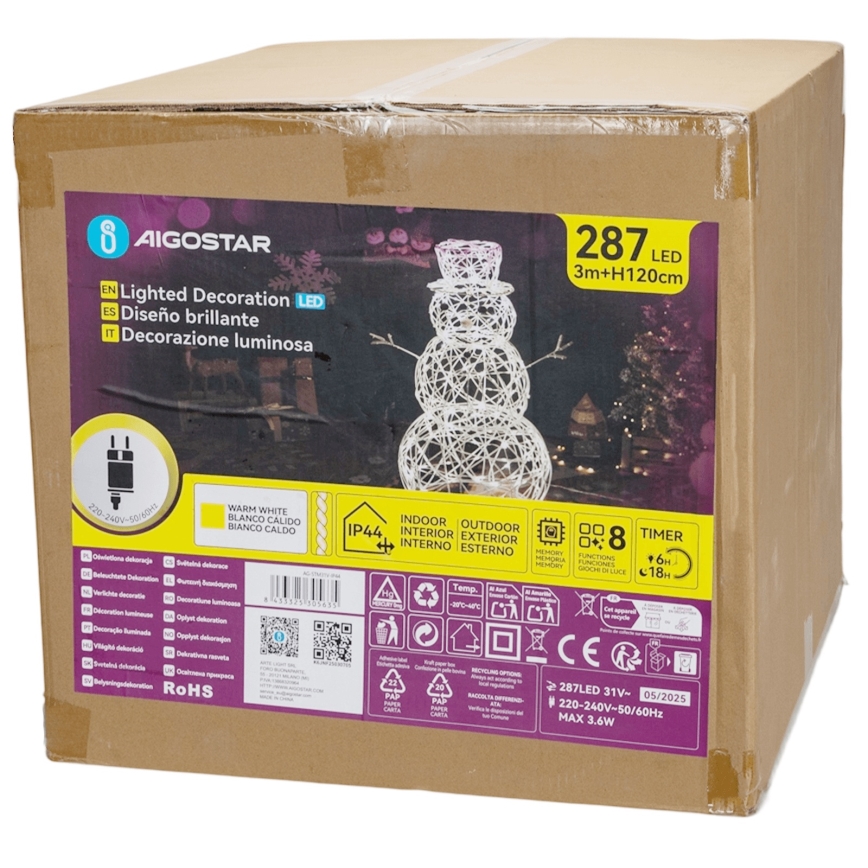 Aigostar - Décoration de Noël LED extérieure 3,6W/31/230V 2700K 120 cm IP44 bonhomme de neige