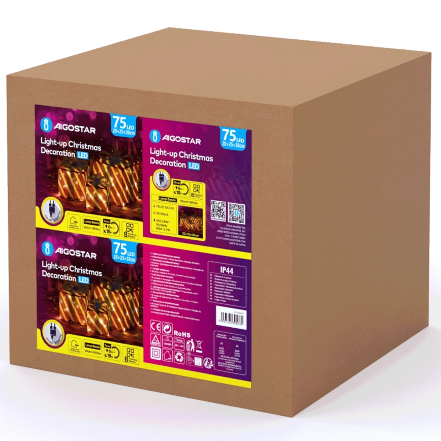 Aigostar- Décoration de Noël LED extérieure 3,6W/31/230V 2700K 20/25/30cm IP44 cadeaux