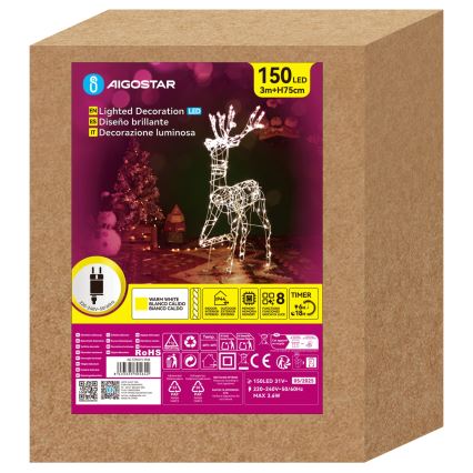 Aigostar - Décoration de Noël LED extérieure LED/3,6W/31/230V 2700K 75 cm IP44 renne