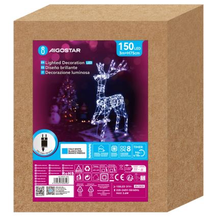 Aigostar - Décoration de Noël LED extérieure LED/3,6W/31/230V 6500K 75 cm IP44 renne