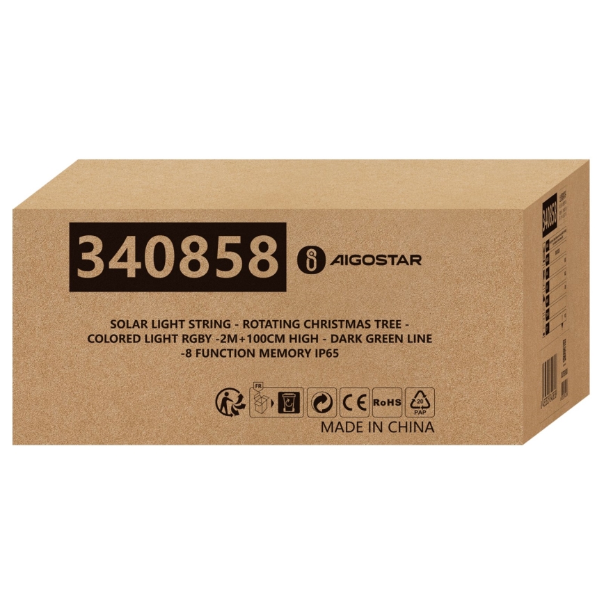 Aigostar - LED décoration de Noël solaire LED/0,59W/3,7V 100 cm IP65 130 mAh multicolore
