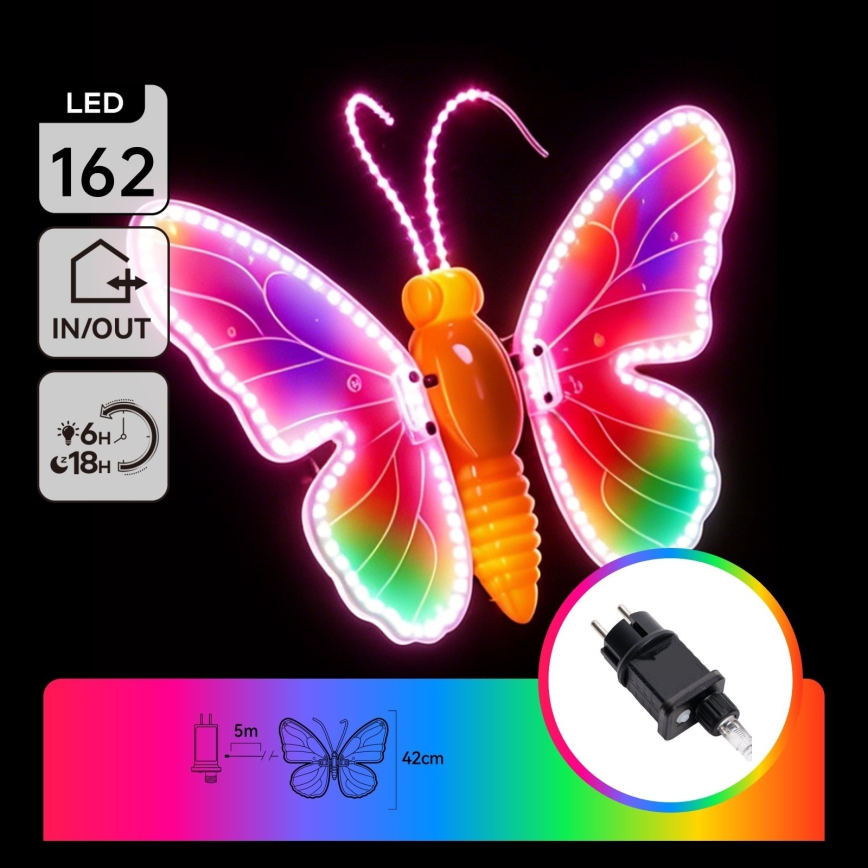 Aigostar - Décoration d'extérieur LED 162 LED 42 cm IP44 papillon/multicolore