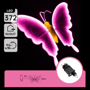 Aigostar - Décoration extérieure 372 x LED, 60 cm, IP44, papillon/rose