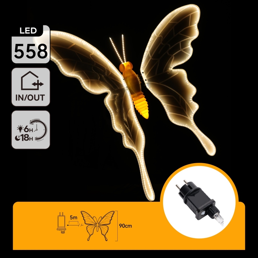 Aigostar - Décoration extérieure LED 558xLED 90 cm IP44 papillon/blanc chaud