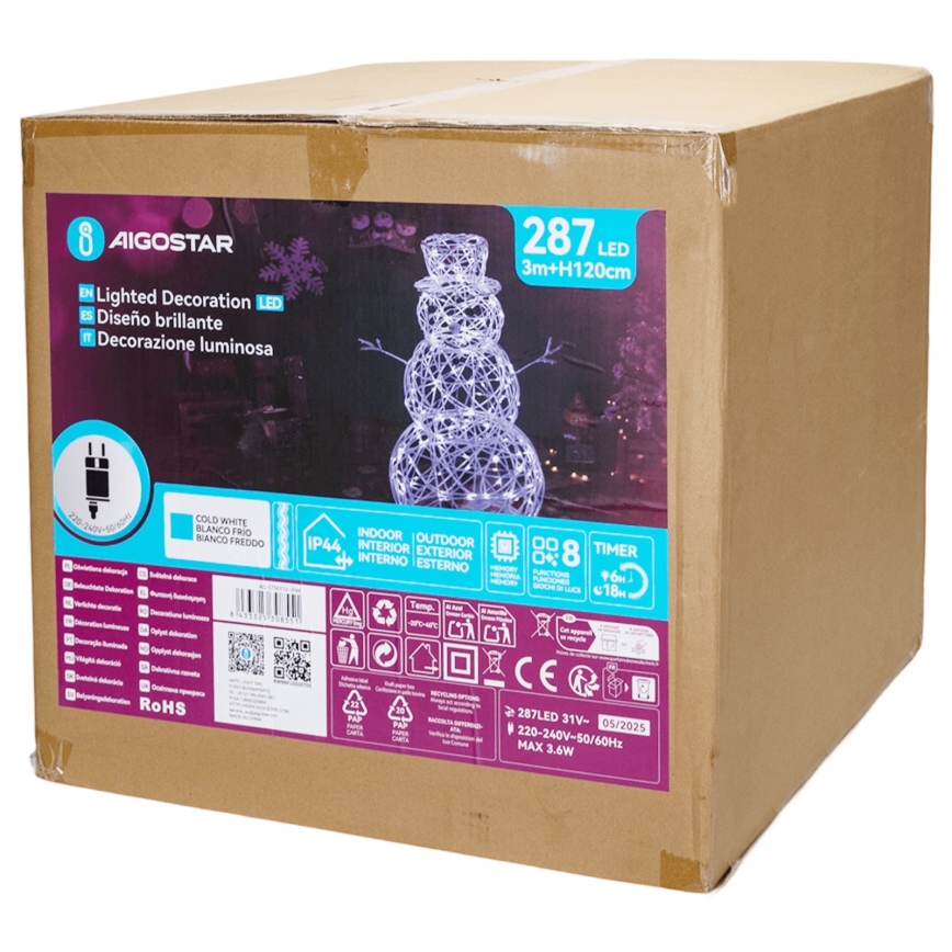 Aigostar - Décoration LED de Noël d'extérieur 3,6W/31/230V 6500K 120cm IP44 bonhomme de neige