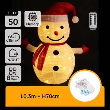 Aigostar - Décoration LED de Noël extérieure, bonhomme de neige 0,7 m, 50 LED, IP44, alimentée par 3 × piles AA, avec télécommande