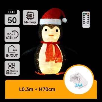 Aigostar - Décoration LED de Noël pour l'extérieur, 50 LED, alimentation 3xAA, 0,7 m, IP44, motif pingouin
