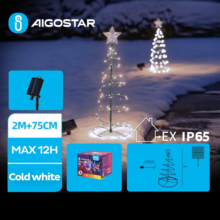 Aigostar - Décoration solaire de Noël LED/0,26W/3,7V 75cm IP65 500 mAh blanc froid
