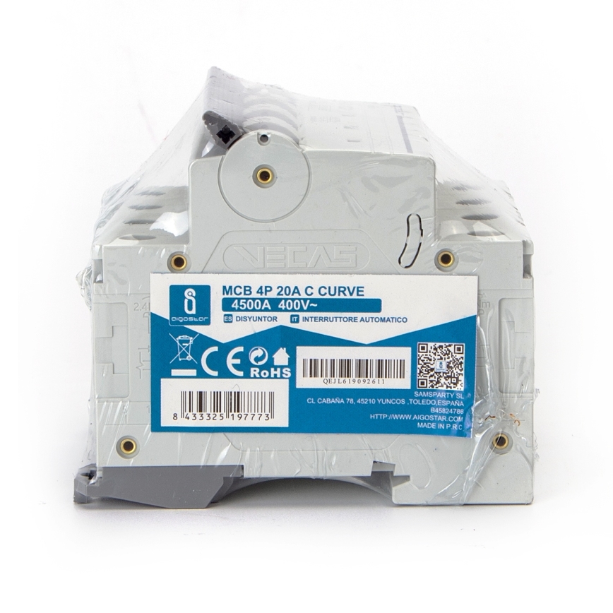Aigostar - Disjoncteur 4 pôles, 20 A, courbe C, 400 V
