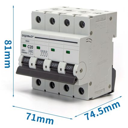 Aigostar - Disjoncteur 4 pôles, 20 A, courbe C, 400 V