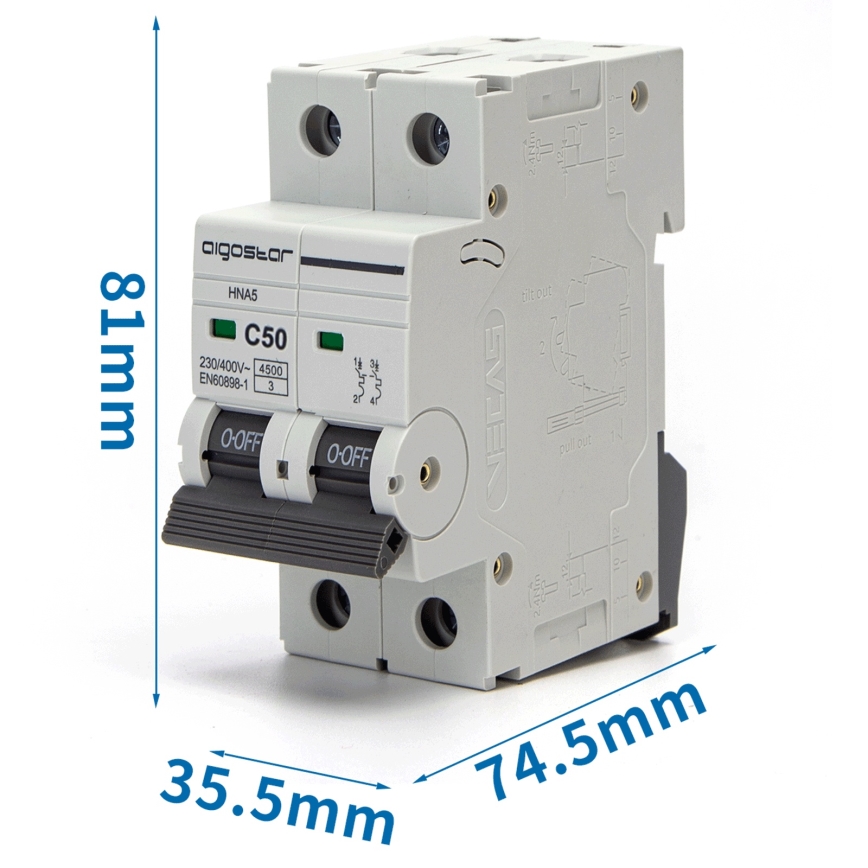 Aigostar - Disjoncteur bipolaire 2P-50A-C 230-400V