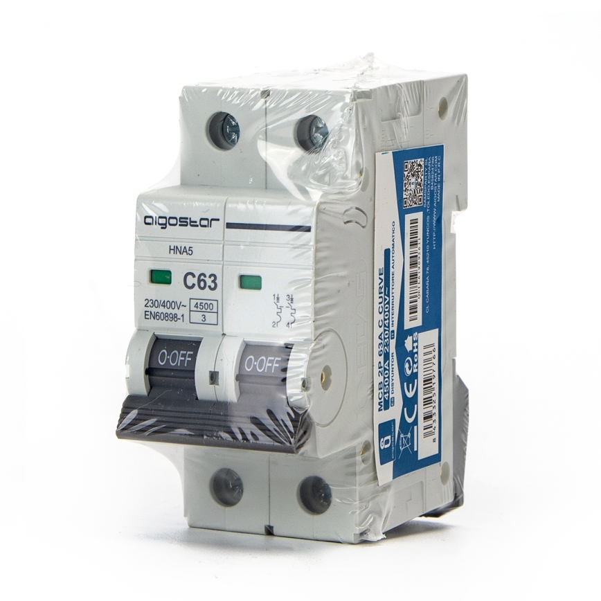 Aigostar - Disjoncteur bipolaire 2P-63A-C 230-400V