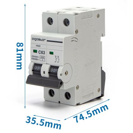 Aigostar - Disjoncteur bipolaire 2P-63A-C 230-400V
