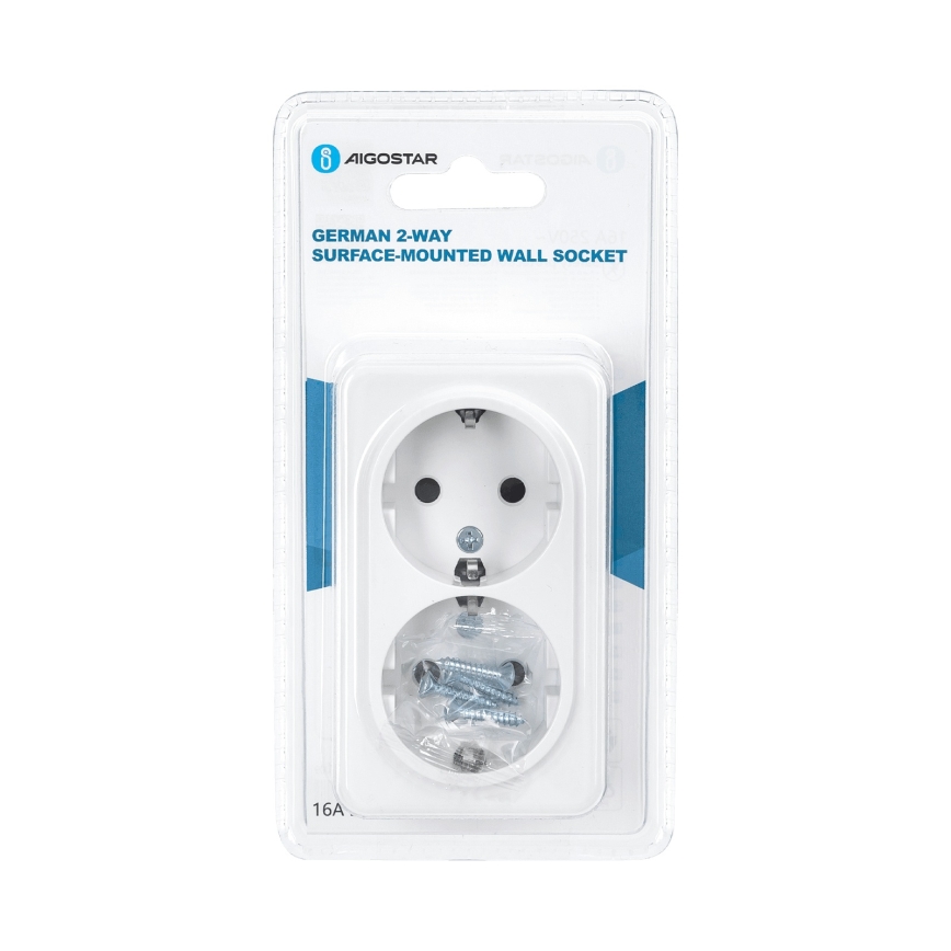 Aigostar - Double prise murale domestique SCHUKO 250 V blanche