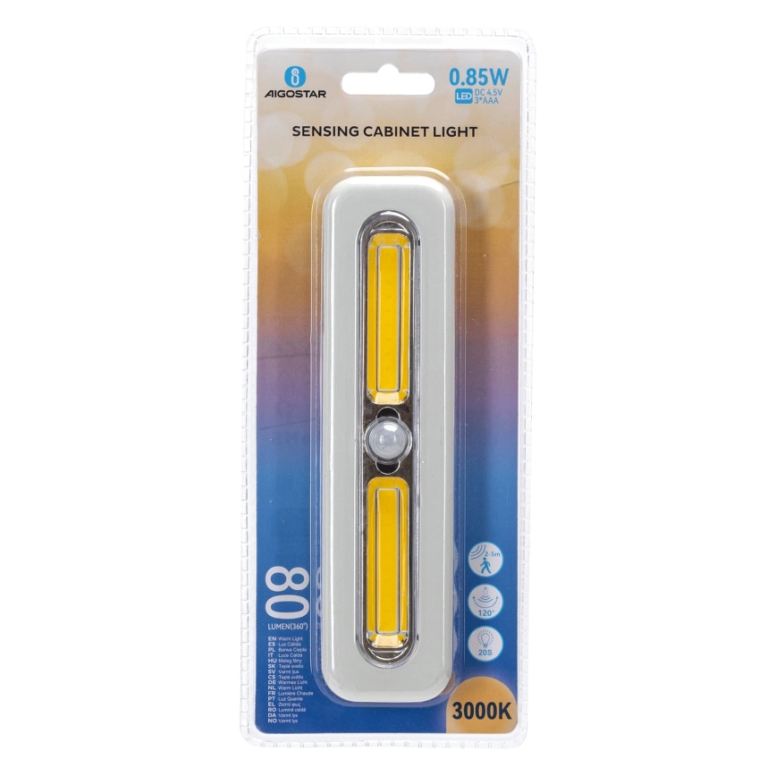 Aigostar - Éclairage LED pour armoire avec capteur de mouvement LED/3xAAA 3000K blanc