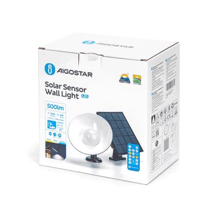 Aigostar - Éclairage solaire avec détecteur LED/3,2V 3000K/4000K/6500K IP65 5000 mAh Télécommande