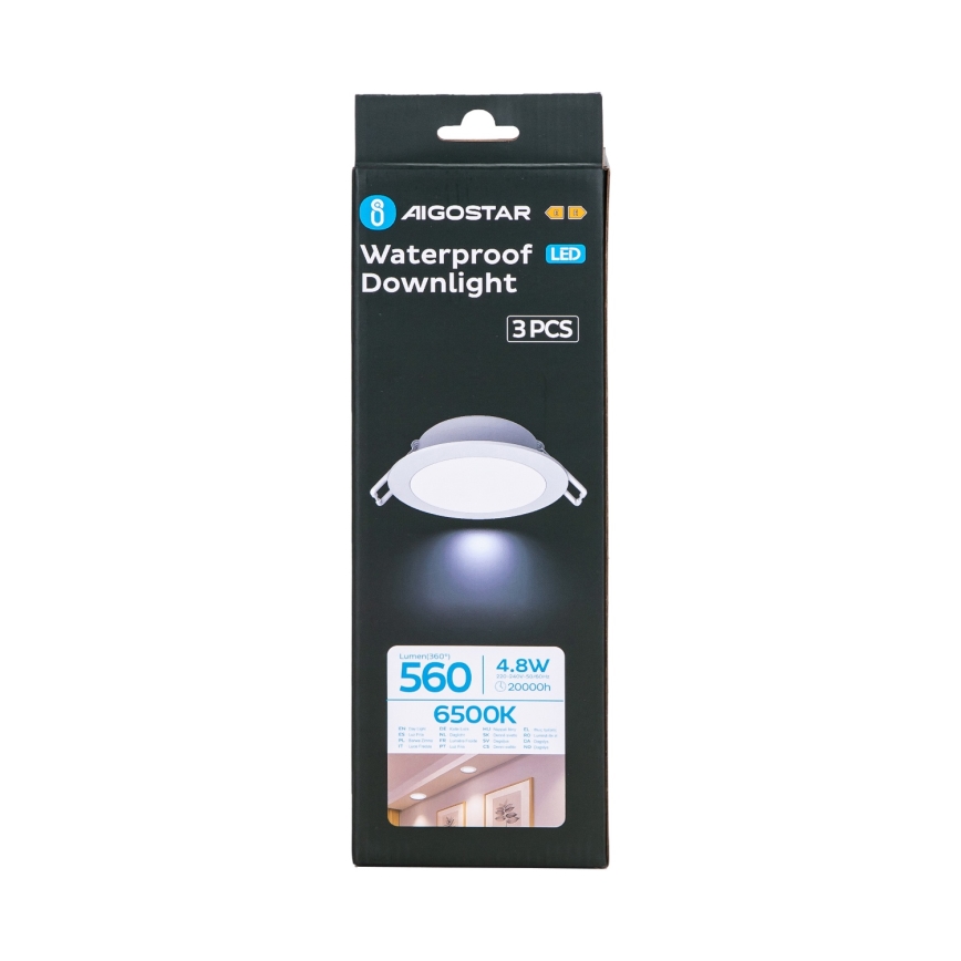 Aigostar - ENSEMBLE de 3 spots LED pour salle de bain LED/4,8W/230V IP65 blanc