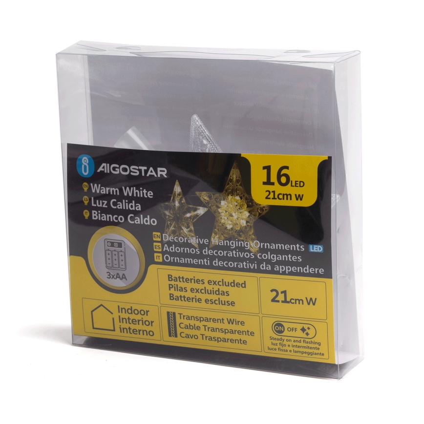 Aigostar - Étoile de Noël LED 16xLED/3xAA, blanc chaud