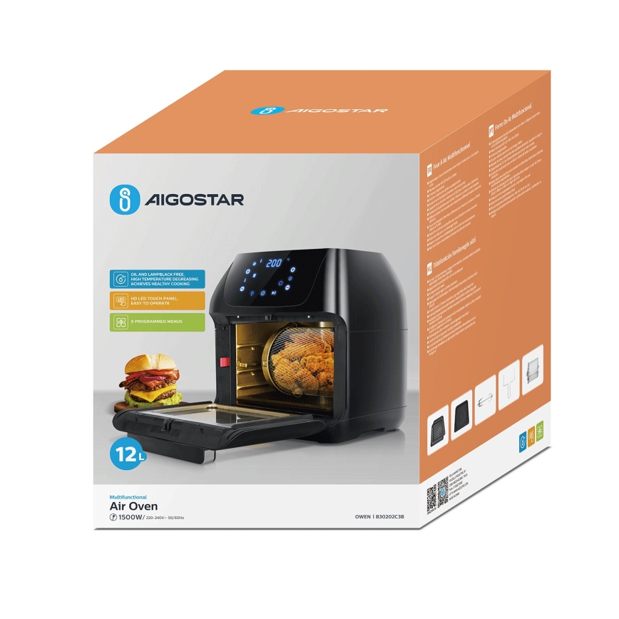Aigostar - Four à air chaud 1400W/230V 12l noir