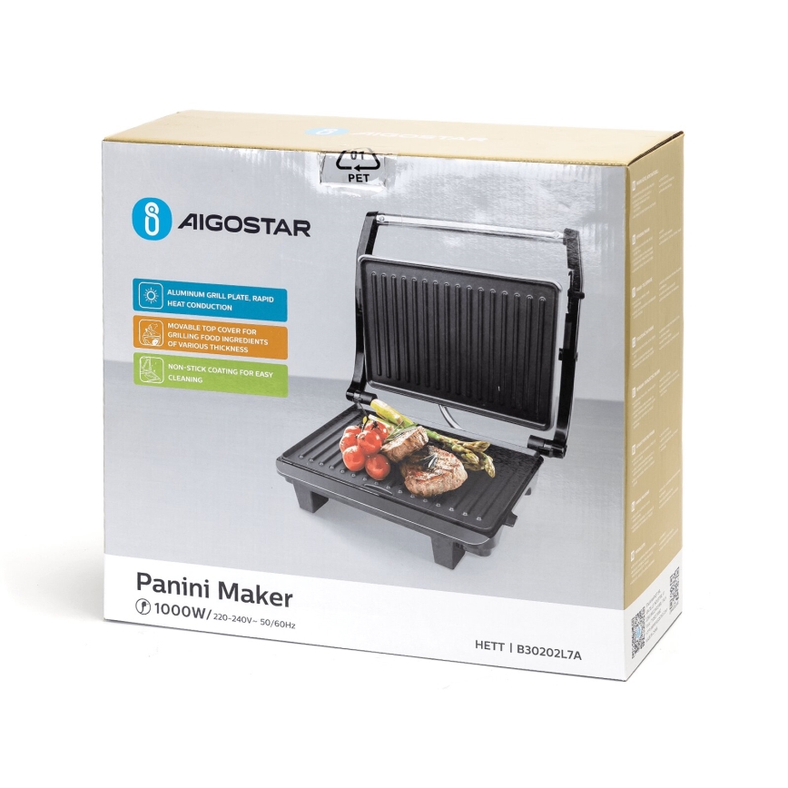 Aigostar - Grill de contact 1000W/230V noir/chrome mat