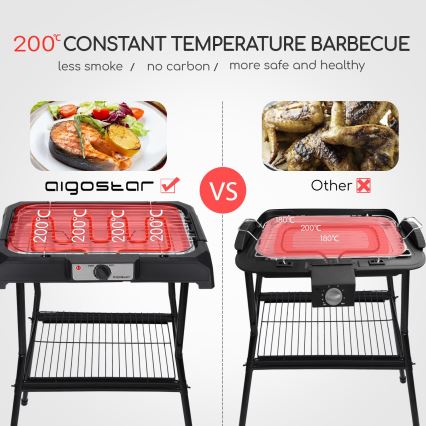 Aigostar - Grill électrique avec support 2000W/230V noir