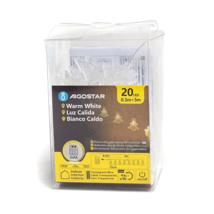 Aigostar - Guirlande de Noël 20xLED/3xAA 3,3m arbres