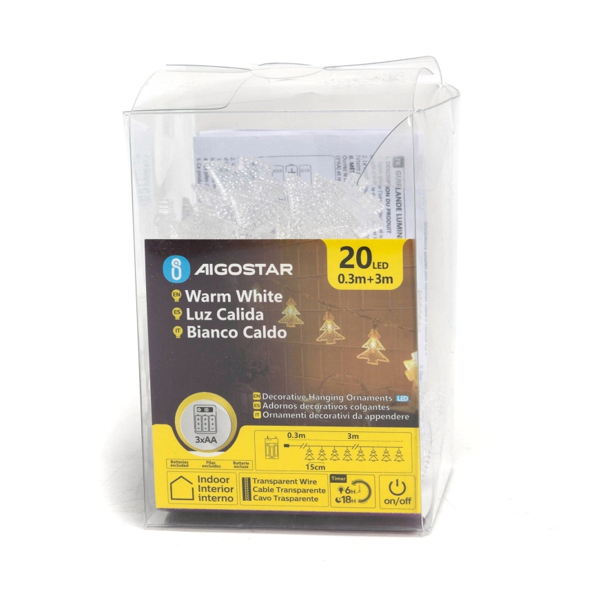 Aigostar - Guirlande de Noël 20xLED/3xAA 3,3m arbres