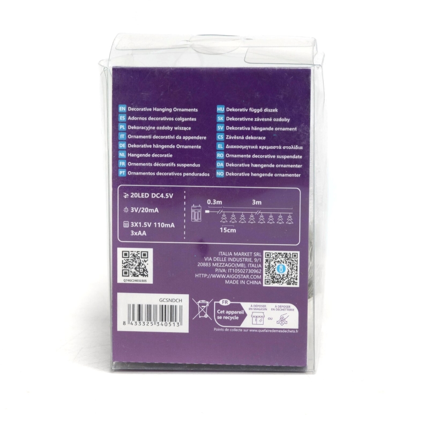 Aigostar - Guirlande de Noël 20xLED/3xAA 3,3m arbres