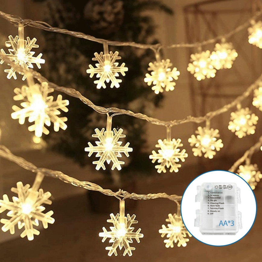 Aigostar - Guirlande de Noël 20xLED/3xAA 3,3m flocons de neige