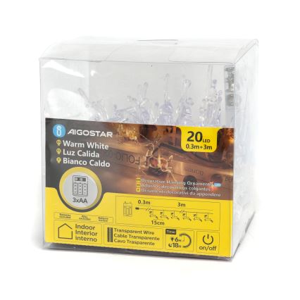 Aigostar - Guirlande de Noël 20xLED/3xAA 3,3m rennes