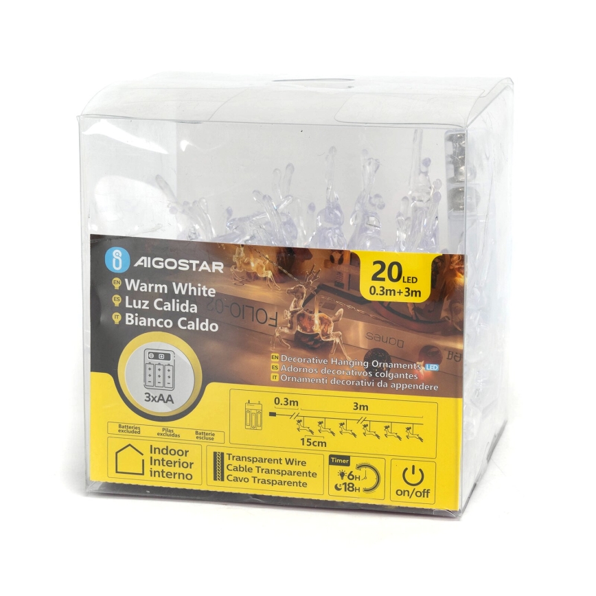 Aigostar - Guirlande de Noël 20xLED/3xAA 3,3m rennes