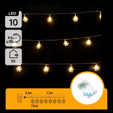 Aigostar - Guirlande de Noël à LED, 10 LED, alimentée par 3 piles AA, 1,5 m, blanc chaud, motif flocons