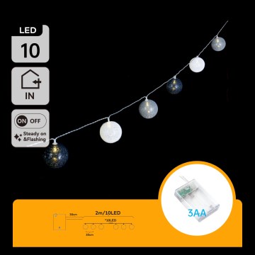 Aigostar - guirlande de Noël à LED 10xLED/3xAA 2m blanc chaud