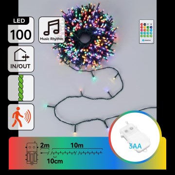 Aigostar - Guirlande de Noël d'extérieur à intensité réglable avec capteur de mouvement, 100xLED/3xAA, 12 m, multicolore + télécommande
