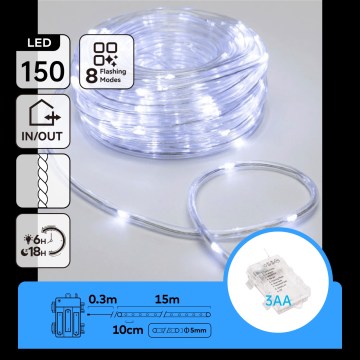 Aigostar - Guirlande de Noël d'extérieur à LED 150xLED/8 fonctions 3xAA 15,3m IP44 blanc froid