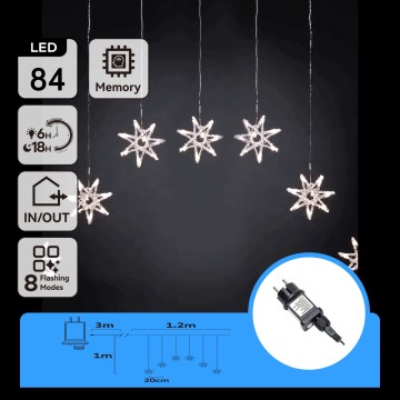 Aigostar - Guirlande de Noël d'extérieur à LED 84xLED/8 fonctions 1,2x1m IP44 blanc froid flocons