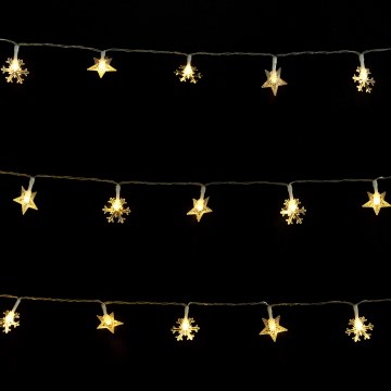 Aigostar - Guirlande de Noël d'extérieur LED, 25 LED, 8 fonctions, alimentation 3x AA, 2,5 m, IP44, blanc chaud, étoiles