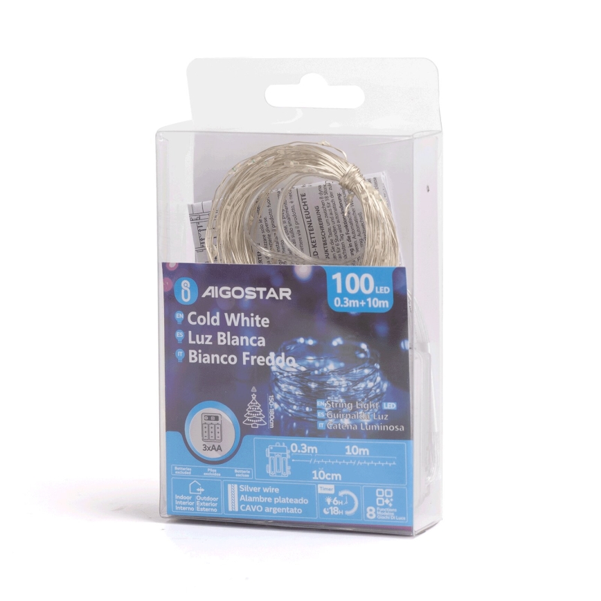 Aigostar - Guirlande de Noël extérieure 100xLED/8 fonctions 10,3m IP44 blanc froid