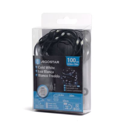 Aigostar - Guirlande de Noël extérieure 100xLED/8 fonctions 10,3m IP44 blanc froid