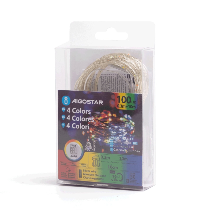 Aigostar - Guirlande de Noël extérieure 100xLED/8 fonctions 10,3m IP44 multicolore