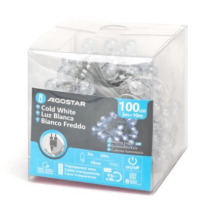 Aigostar - Guirlande de Noël extérieure 100xLED/8 fonctions 13m IP44 blanc froid
